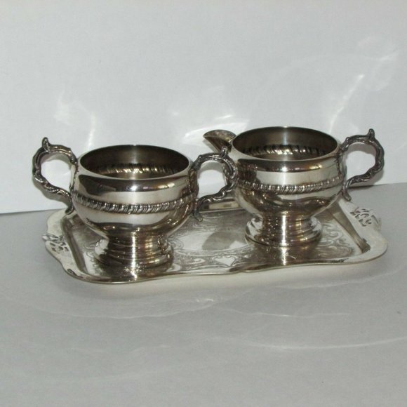 Vintage VIKING Silverplate Creamer Sugar Bowl & Tray Set - Picture 1 of 9